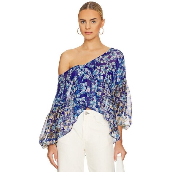 Misa Los Angeles‎ Joa Lapis Ombre Blue Floral Chiffon Blouse Multiple Sizes New - Picture 2 of 12